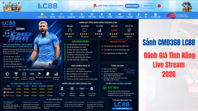 Sảnh CMD368 GO8 – Đánh Giá Tỷ Lệ Kèo, Tính Năng Live Stream 2026